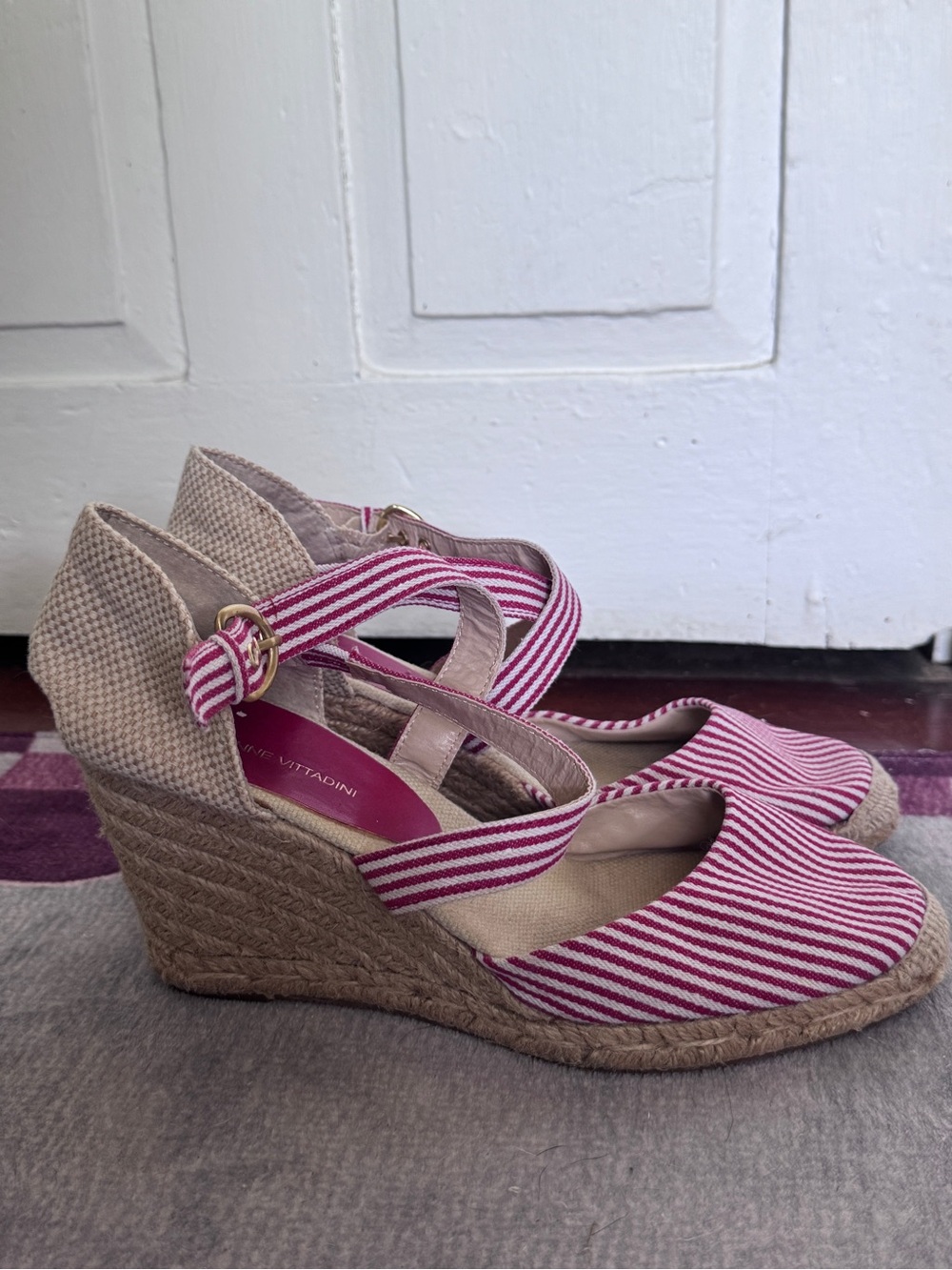 Adrienne Vittadini Coastal Grandma Ankle Strap Espadrille Wedges Sz 9